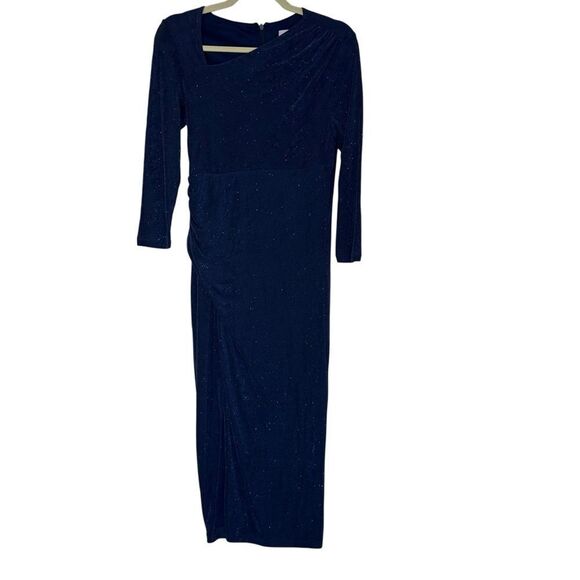 JS Collections Navy Blue Violetta Knit Tea Length Dress | size 4 - Picture 5 of 12